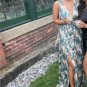 Hello Molly Green and Pink Floral Maxi Dress